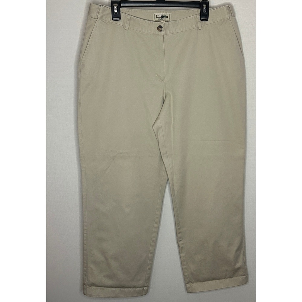LL Bean Straight Fit Khaki Chino Pants Cotton Cropped 16 Pet Minimal Fall Office
